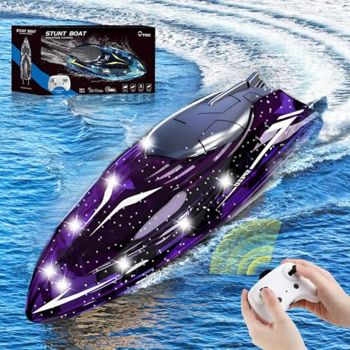Ferngesteuertes Boot,Rc Boot Spielzeug Mit LED-Licht,2.4G Fernbedienung,360°Flip,Wasserspielzeug Kinder Outdoor,Wasserdicht,Hohe Geschwindigkeit 20Km/h,Pool Spielzeug Für Jungen Und Mädchen (Purple)