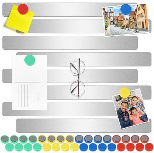 Wukong 30x3cm | 8 Pack Argent Tableaux Magnétiques, Tableau Mémo Autocollant avec 16Pcs Coloré Aimants pour Tableau Blanc pour Réfrigérateur, Tableau D'affichage, Mur Photo, Famille, Bureau