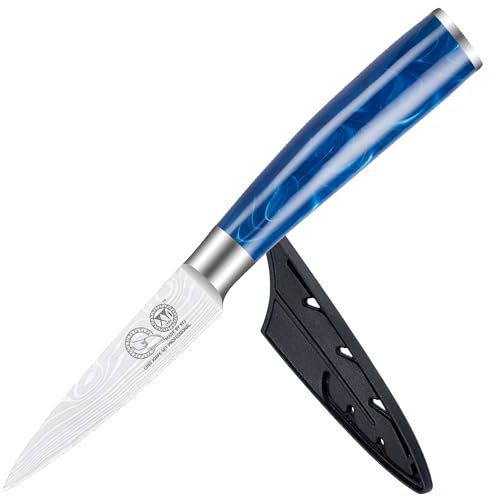 XYJ coltello spelucchino con fodero, acciaio inox 3,5 pollici piccolo coltello da cucina, rasoio affilato frutta verdura coltello pelapatate manico ergonomico, cucina all'aperto Camping BBQ