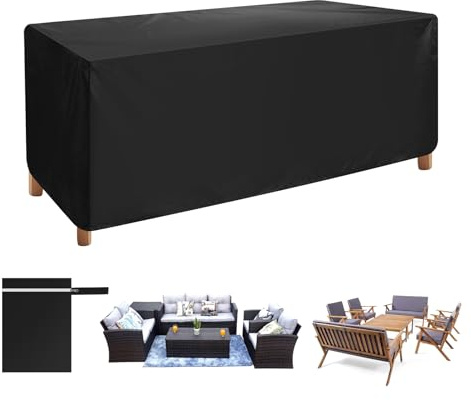 AiQInu Copertura per Mobili da Giardino Impermeabile, 170 X 94 X 70 cm Copritavolo Esterno con Custodia, Tessuto Oxford 420D Resistente, Antivento, Anti-UV, per Tavolo da Giardino - Nero