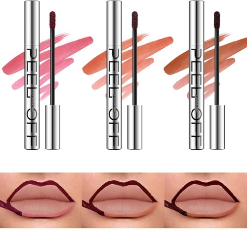 3 st Peel Off Lip Liner-tatuering, avtagbar läppkonturpenna, högpigmenterad avtagbar läppglans, långvarig glans, vattentät, sminkpresenter för kvinnor (#A, en storlek)