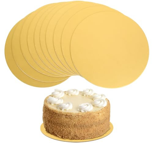Tenbrachian 10 Pz Sottotorta Tondo, Supporti per Torte Oro, Vassoio Torta Rotondo 20 cm, Vassoio Torta Rotondo in Cartone, Base Sottotorta in Cartone Rotondi per Trasporto di Torte(Oro)