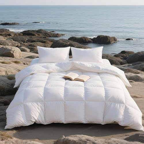 APSMILE Daunendecke 135x200 Sommer 100% Flauschige Federn & Daunen, Bettdecke 135x200 Dünn Bio-Baumwolle, Allergiker with Ökotex, RDS für Tierwohl, Extra Leichte Sommerdecke Federbett, Weiß