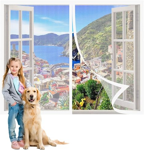 Zanzariera Magnetica Porta Finestra 167 x 101 cm Tenda a Mosca Magnetica Traspirante Anti Insetti per Tutti Terrazza Porte e Finestre, Bianco