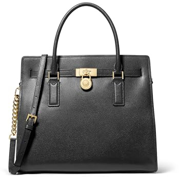 Michael Kors Hamilton Large Satchel, Gold-Tone Hardware/Urbino Leather/Black