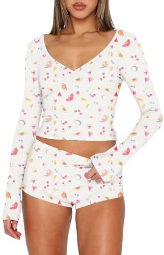 BONITEE Women Pyjamas Sets V Neck Tops PJs Set Shorts Pajama Sleepwaer