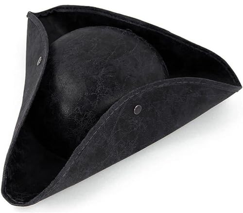 Cappello da pirata per Halloween, unisex, in pelle invecchiata, marrone, stile coloniale, tricorno, per adulti, per feste, travestimenti, costume medievale, accessorio per festival a tema cosplay