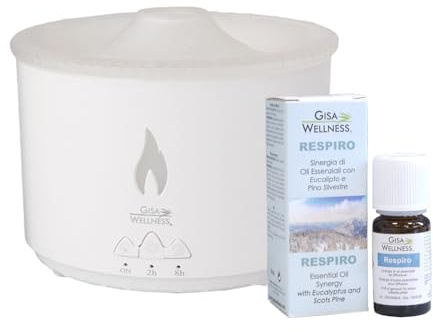 Gisa Wellness Aromapop diffusore per oli essenziali ultrasuoni design moderno e Sinergia Respiro pura balsamica. Purifica aria da casa o ufficio. Benessere adulti
