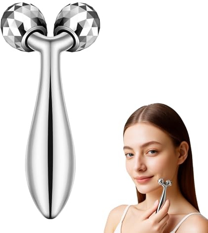 Beugo Massaggio portatile 3D con rullo viso, Ruller Rotante a 360° per Viso, Rullo per Massaggiatore Viso Lifting per sollevamento del viso, modellazione, rassodamento, antirughe, Argento