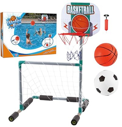 Genérico Portería de Fútbol Flotante para Piscina – 45x55x70cm EVA+ABS, Marco de Red de Aros, Kit de Bomba de Pelota competiciones en el Patio Trasero, reuniones de Verano en la Playa, entreten