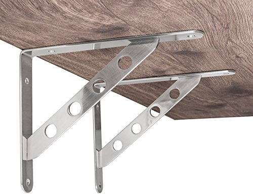 Gedotec Design Garderobenkonsole Edelstahl Regalkonsole Schwerlast-Regalträger Metall - SYBIA | Stahl massiv | Wand-Halterung mit Tragkraft 40 kg | 2 Stück - Wandwinkel für Regalböden & Holzbretter