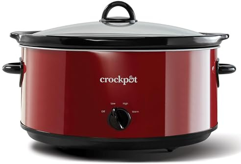 Crock-Pot 8-Quart Manual Slow Cooker, XL Family Size Serves 10+ People, Removable Stoneware with Warming Setting, Dishwasher Safe for Easy Cleanup, Red