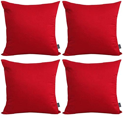 Thmyo 4-Pack 100% Cotton Comfortable Solid Decorative Throw Pillow Case Square Cushion Cover Pillowcase Sublimation Blank Pillow Covers DIY Throw Pillowcase for Couch Sofa Bed(18x18 inch/45x45cm,Red)
