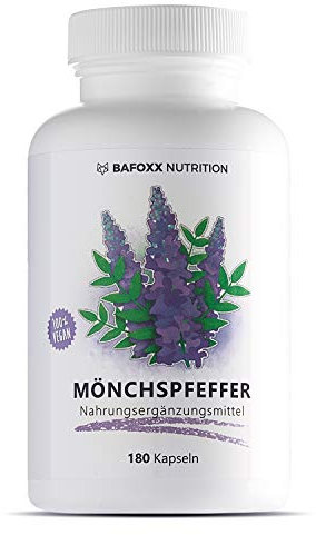 BAFOXX Nutrition® Mönchspfeffer Kapseln hochdosiert - 180 Stück für 6 Monate - Naturprodukt mit 10 mg Extrakt 4:1 - vegan und ohne Zusätze - deutsche Markenqualität
