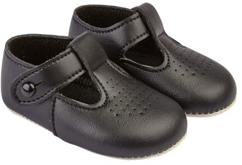 EARLY DAYS Baypods, Baby Shoes for Boys & Girls, Soft Soled Pre Walker Shoes, Soft Faux Leather Baby Boys & Baby Girls Shoes, B625 T Bar Style Shoe with Hole Punch, Made in England, Black, 2 UK Child