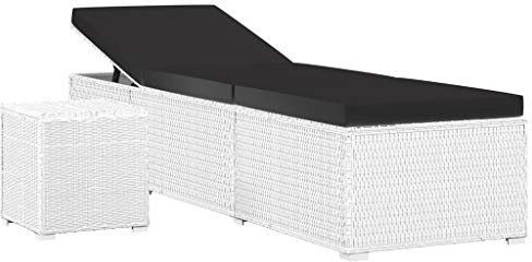 vidaXL Sonnenliege mit Auflage Teetisch Gartenliege Relaxliege Rattanliege Strandliege Liegestuhl Liege Gartenmöbel Poly Rattan Weiß
