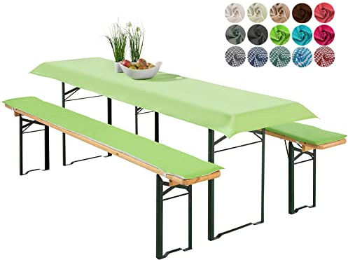 heimtexland ® Bierzeltgarnitur Auflagen Set 3-teilig Tischdecke Bierbankauflage Polster Kissen Biergarnitur Typ698 Grün für Tischmaß 70x220 cm