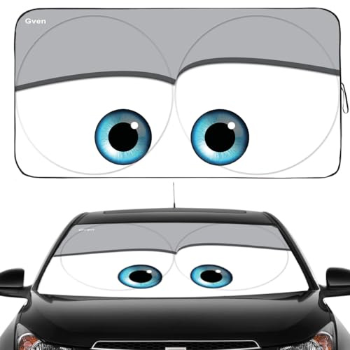 Gven Parasole parasole per parabrezza anteriore, divertente per auto, parasole, protezione per raggi UV, pieghevole, 210 T per mantenere il veicolo fresco (grigio occhi-grigio, grande)
