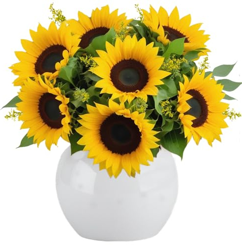 Golden Harvest in Wooden Vase | Yellow Fresh Sunflowers Bouquet | Arabella Bouquets | Fresh Flowers for Delivery, Thanksgiving, Birthday, Congratulations