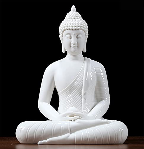 Houlu Statue de Bouddha en céramique de 30,5 cm, Bouddha Assis en méditation pour décoration d'intérieur, Bureau, décoration de Jardin, intérieur/extérieur, Blanc, 30,5 x 22,9 x 15,2 cm (H x L x l)