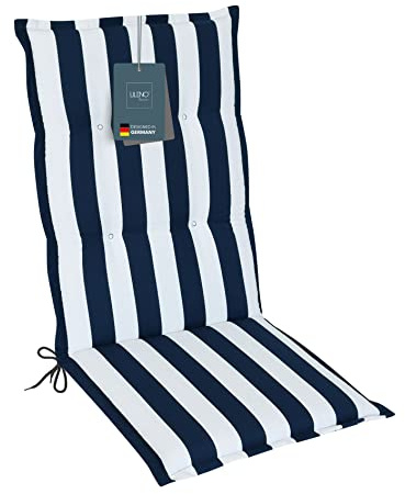 LILENO HOME - Set di cuscini per sedia da giardino [1 set - sdraio] a righe blu - Comode sdraio come cuscini per sedie da giardino - Cuscini per sedie da giardino e sedie pieghevoli