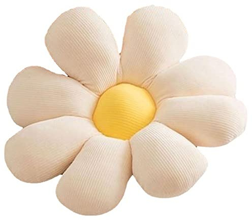 Cuscino da pavimento a forma di margherita, grazioso cuscino in peluche per sedia, decorazione per la casa, per ragazze e donne, per leggere, camera da letto o guardare la TV (cuore bianco giallo, 38