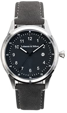 Lobstein & Söhne® Armbanduhr 12-Stunden Analog-Ziffernblatt, Wasserdicht bis 3 ATM, Verstellbarer Verschluss, inkl. Batterie und Verpackung, für Mode und Freizeit (Gustav - dunkelgrau)