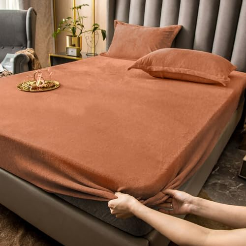 Tospass Flauschige Flanell Plüsch Spannbettlaken 160x200cm Warme Fleece Biber Samt Cashmere Touch Winter Spannbetttuch Kuschelig Bettlaken für Boxspringbett Topper Matratze bis 30cm Hohe Karamell