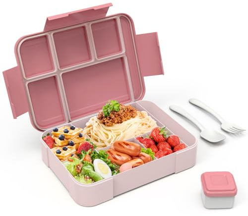HOBUE Brotdose Kinder Mit Fächern,1330ml Lunchbox Auslaufsichere Bento Box,Vesperbox mit 6 Fächern,Frühstücksbox für Kindergarten, Jausenbox für Schule,Brotzeitbox für Erwachsene(Rosa)