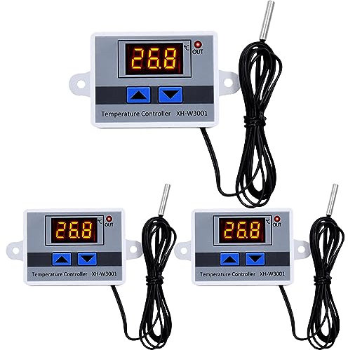 3 Stück Digitaler Temperaturregler: XH-W3001 Digital Thermostat mit Fühler Wasserdichter Sonde AC110V-220V Temperaturschalter LCD Display, Heizung Kühlung