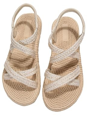 Verdusa Women's Casual Cross Woven Sandals Vacation Summer Beach Flat Sandals Shoes Beige 8