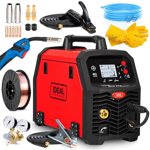 Ideal Tecno MIG 205 - Saldatrice a punti da 200A, saldare con gas e filo imbottito, Sinergia totale - MIG/MAG, TIG, MMA - IGBT - Set Basic