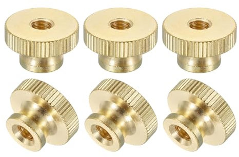 sourcing map Knurled Thumb Nuts, 6Pcs M6 x D20mm x H12mm Brass High Head Through Hole with Collar High Head Through Hole Round Knobs Fasteners for 3D Printer Parts, Machine Tools
