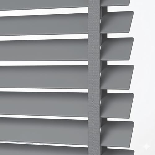 Home In Style 4U Faux Wood Window Venetian Blinds, Grey (W 240cm x L 150cm) | 50mm Horizontal Smooth Slats with Tape Blind, Easy Fit Child Safe cords Trimmable-Home Office Window Blinds