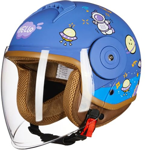 Halbhelm Für Kinder Mit Offenem Gesicht, ECE-Zertifiziert, Vintage-ATV-Jethelm, 3/4-Süßer Helm Mit Visier, Elektroroller-Kindermotorradhelm Für Jungen Und Mädchen 11,48-56CM