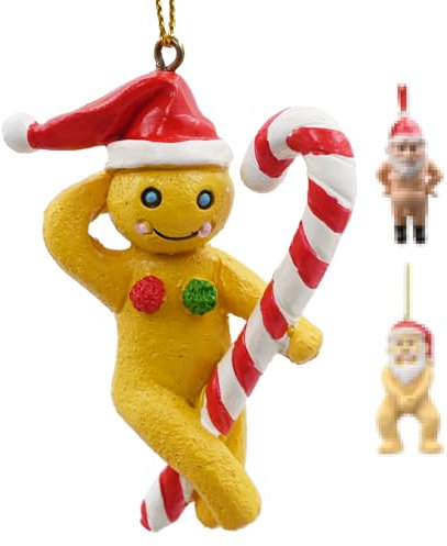Christmas Gingerbread Ornaments, Ginger Man Clay Figurine with Strings Hanging Ornaments for Xmas TreeHoliday Party Festive Season Birthday Gift