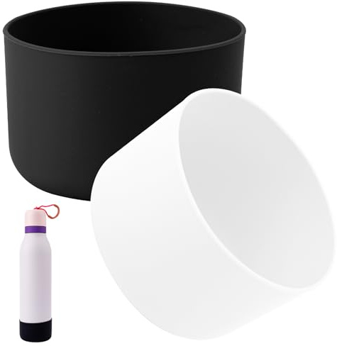 Funda de Silicona para Owala, Diámetro de 7,5 cm Funda para Botella Antideslizante Cubierta Protectora Inferior Accesorios para Botella de Agua Compatible con Owala de 709,68 ml (Negro, Blanco)