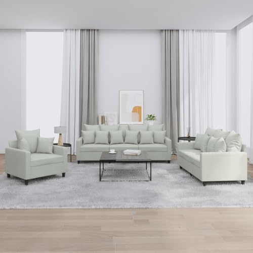 Gecheer Modern Soffa 3-delat set med kuddar ljusgrå i sammet, vardagsrumssoffor, stoppad soffa, hörnsoffa, soffa för vardagsrum/kontor
