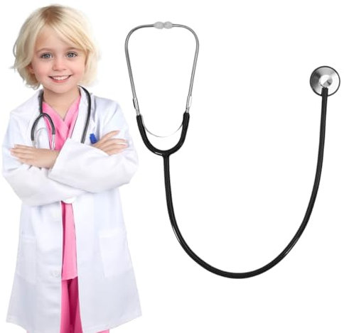 WUSJCOF Stéthoscope pour Costume de Médecin et Accessoire d'Infirmière, Tête Plate, Noir – Parfait pour la Fête et les Jeux de Simulation