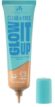 Manhattan Clean & Free Glow It Up Skin Tint, feuchtigkeitsspendender Skin Tint mit leichter, aufbaubarer Deckkraft für einen gesunden Glow, beruhigt sensible Haut, 30 ml, 032 Classic Ivory