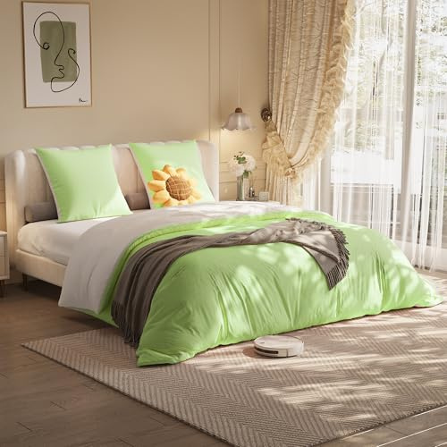 TEOSTWF Set di biancheria da letto matrimoniale, 160 x 200 cm, 4 pezzi, in morbida microfibra di poliestere, copripiumino con angoli e federe, set completo di biancheria da letto (verde)
