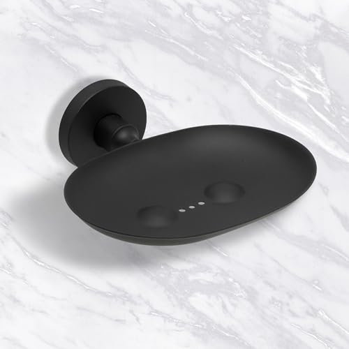 IPEA Portasapone Adesivo da Parete in Metallo Nero - Non Necessita Foratura - Design Moderno - Porta Sapone da Muro da Incollare in Bagno, Doccia, Cucina, Casa - Porta Saponetta o Spugna - Autodesivo