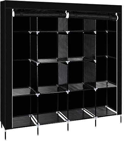 TactFire Armoire de Rangement en Tissu, Penderie avec Housse, Armoire Chambre Portable, Armoire à Vêtements avec 4 Couches 12 Compartiments, 170 x 45 x 180 cm, Noir