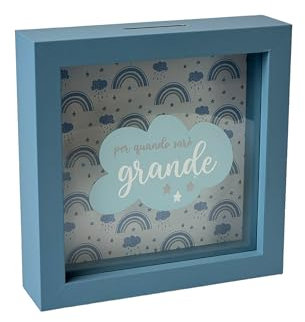 Salvadanaio per Bambini in Stile Nuvola, 16x16 cm, Cornice Blu con Motivo Arcobaleno