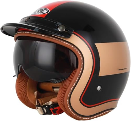 Casco Da Moto Jet Vintage Con Visiera, Omologato ECE, 3/4, Per Uomo, Donna, Adulto, Casco Semi-Aperto Per Moto E Scooter. A2,XXL/(63~64cm)