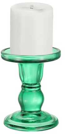 sourcing map Portavelas de cristal de 11 cm para velas cónicas/columnas, candelabros para candelabros de té, candelabros para boda, centro de mesa, decoración del hogar, color verde