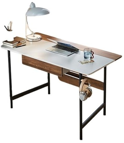 ZKALQECNF Mesa de Escritorio Escritorio Moderno for el hogar de 120 cm, Mesa for computadora portátil, estación Trabajo con cajón, Espacio for enchufes y Ganchos Madera Maciza Escritorio de Oficina
