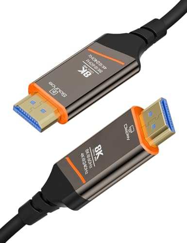 Kricsertg Câble HDMI 2.1 en fibre optique 8K 10 m, 48 Gbps Ultra Haute Vitesse 8K @ 60Hz 4K @ 120Hz Dynamic HDR, eARC, HDCP 2.2&2.3, 3D, compatible avec PS5, Xbox, HDTV, moniteur, projecteur