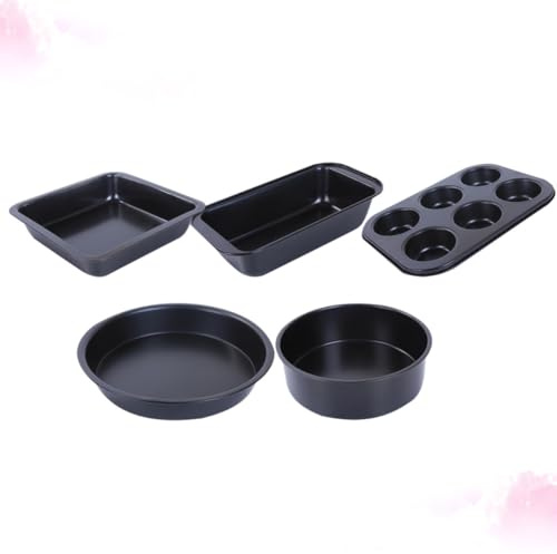 CTIRCHIU Set da 5 Teglie per Forno in Acciaio al Carbonio Nero, Stampo per Torte Rotondo e Rettangolare Fondo Staccabile, Resistente e Facile da Pulire per Dolci di Compleanno