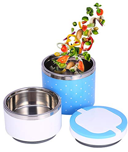 Caja de almuerzo aislada de 2 capas, caja de almuerzo termo térmica con contenedor para alimentos calientes de acero inoxidable, cajas de alimentos aisladas, para la escuela camping (azul)